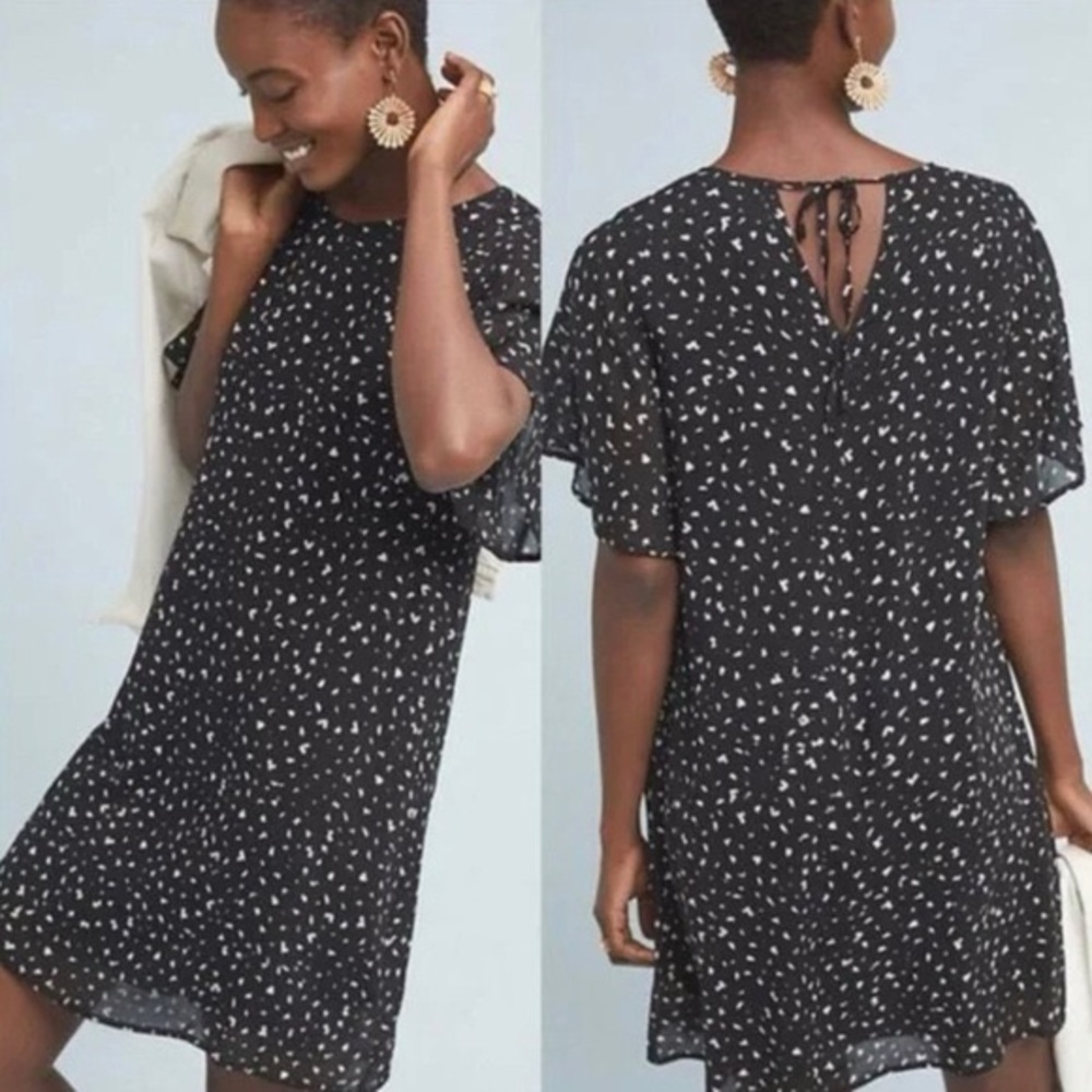 Anthropologie Cloth & Stone Sweetheart Shift Dress Black White Medium